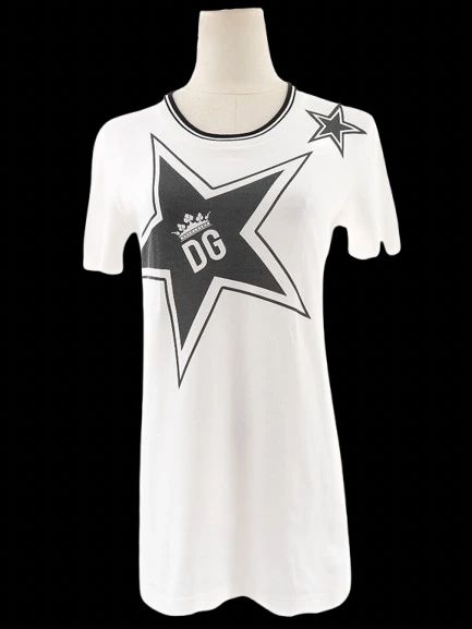 Excellent Dolce Gabbana White Cotton T-Shirt Size XS with Stars Design
