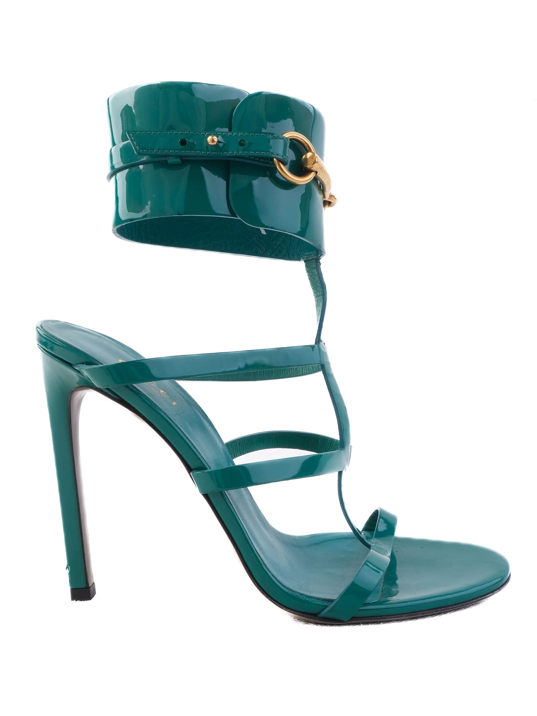 Excellent Gucci Green Leather High-Heeled Sandals Size 38