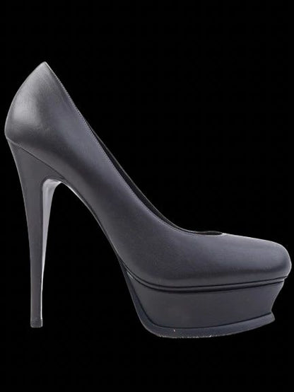 Good Yves Saint Laurent Gray Leather High-Heeled Platform Shoes