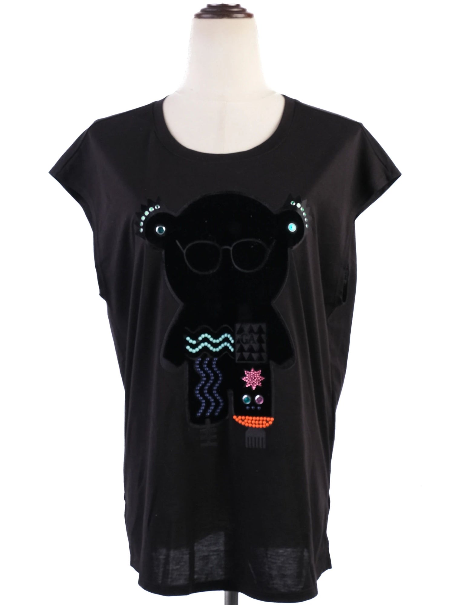 Excellent Emporio Armani Black Graphic T-Shirt Size M for Women