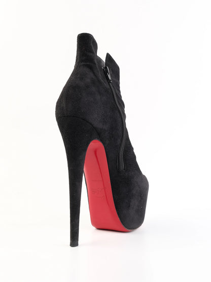 Excellent Christian Louboutin Black Leather Ankle Boots Size 37.5