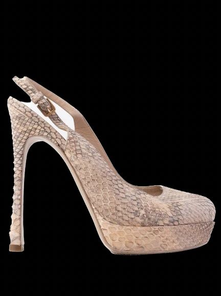 Excellent Yves Saint Laurent Gray Leather High-Heeled Slingback Pumps Size 39