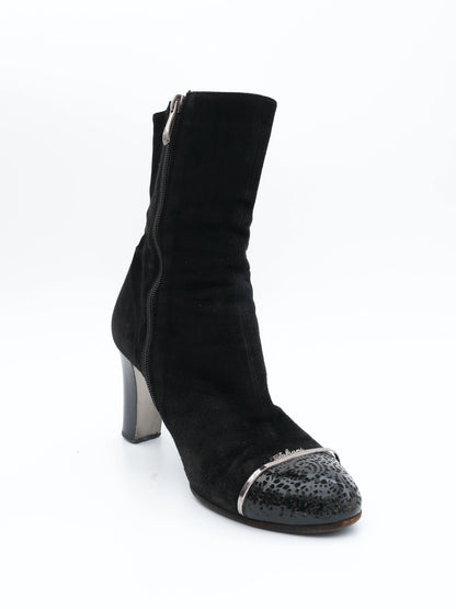 Good Fabiana Filippi Black Leather Ankle Boots Size 40 High Heel