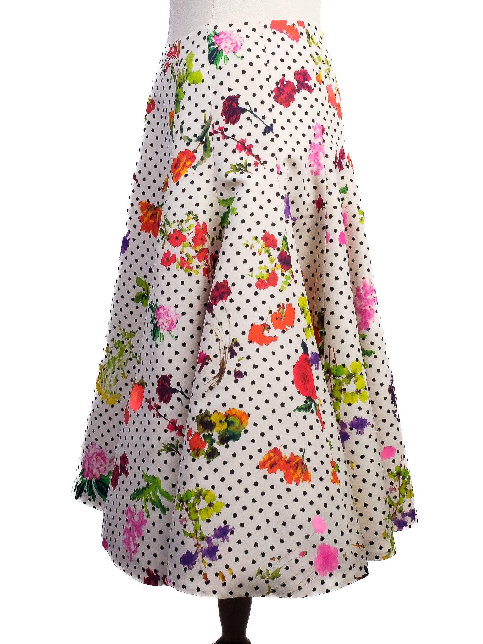Excellent Oscar de la Renta Silk Floral Polka Dot Skirt Size S