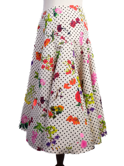 Excellent Oscar de la Renta Silk Floral Polka Dot Skirt Size S
