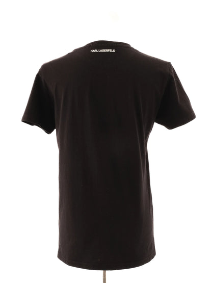 Excellent Karl Lagerfeld Black Cotton T-Shirt Size M with Cat Graphic