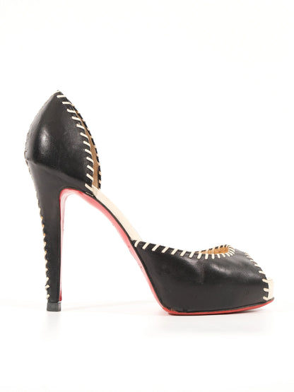 Excellent Christian Louboutin Black Leather High-Heeled Shoes Size 37.5