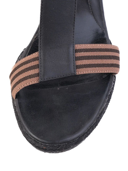 Perfect Fendi Black Leather Wedge Sandals with T-Strap Design