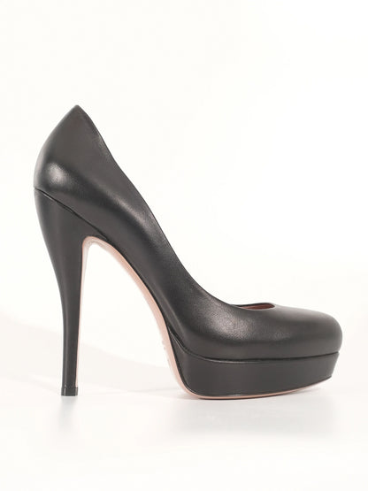 Perfect Gucci Black Leather High-Heeled Platform Shoes Size 38.5