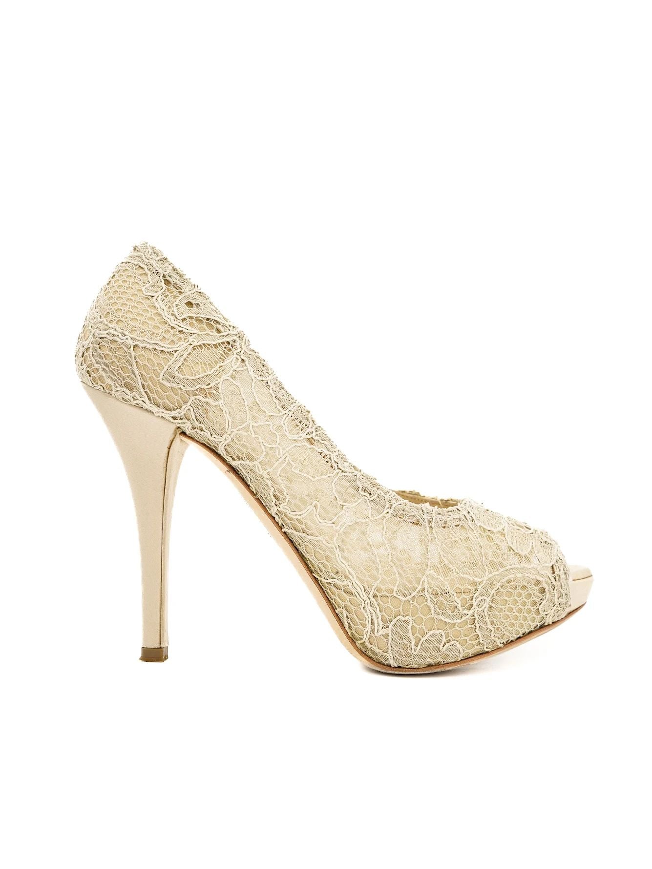 Excellent Dolce Gabbana Gray Lace High-Heeled Shoes Size 38