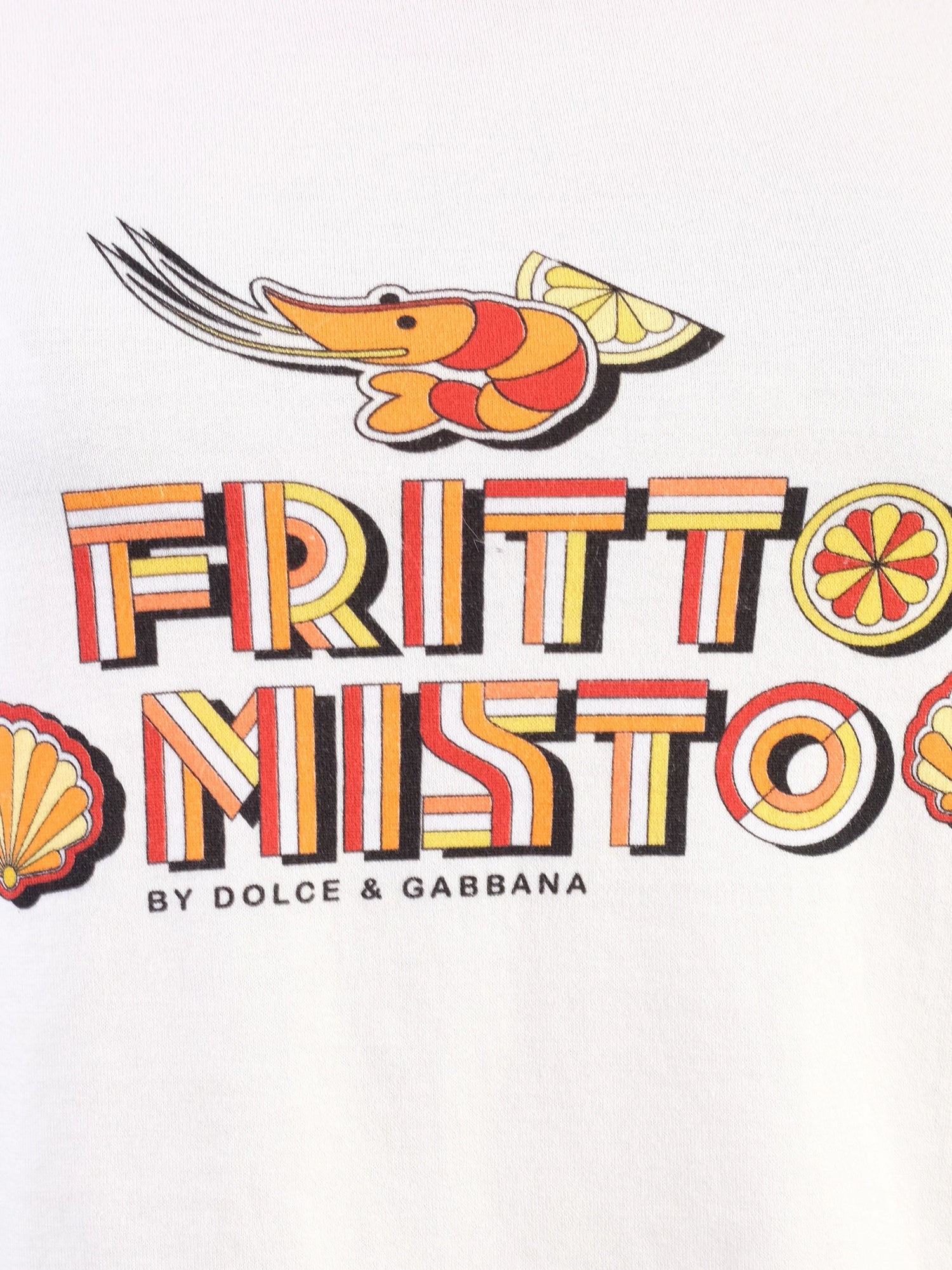 Excellent Dolce Gabbana White T-Shirt Red Trim Women FRITTO MISTO Graphic