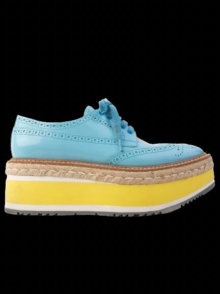 Excellent Prada Blue Leather Brogue Platform Shoes Size 37