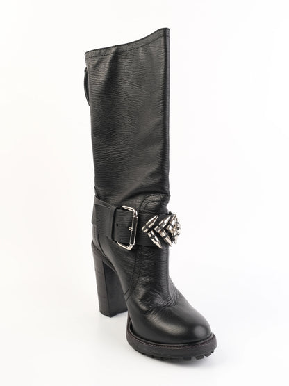 Excellent Gianmarco Lorenzi Black Leather High-Heeled Boots Size 38