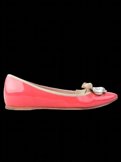 Excellent Miu Miu Pink Leather Ballet Flats Size 36.5 with Bow &amp; Crystals