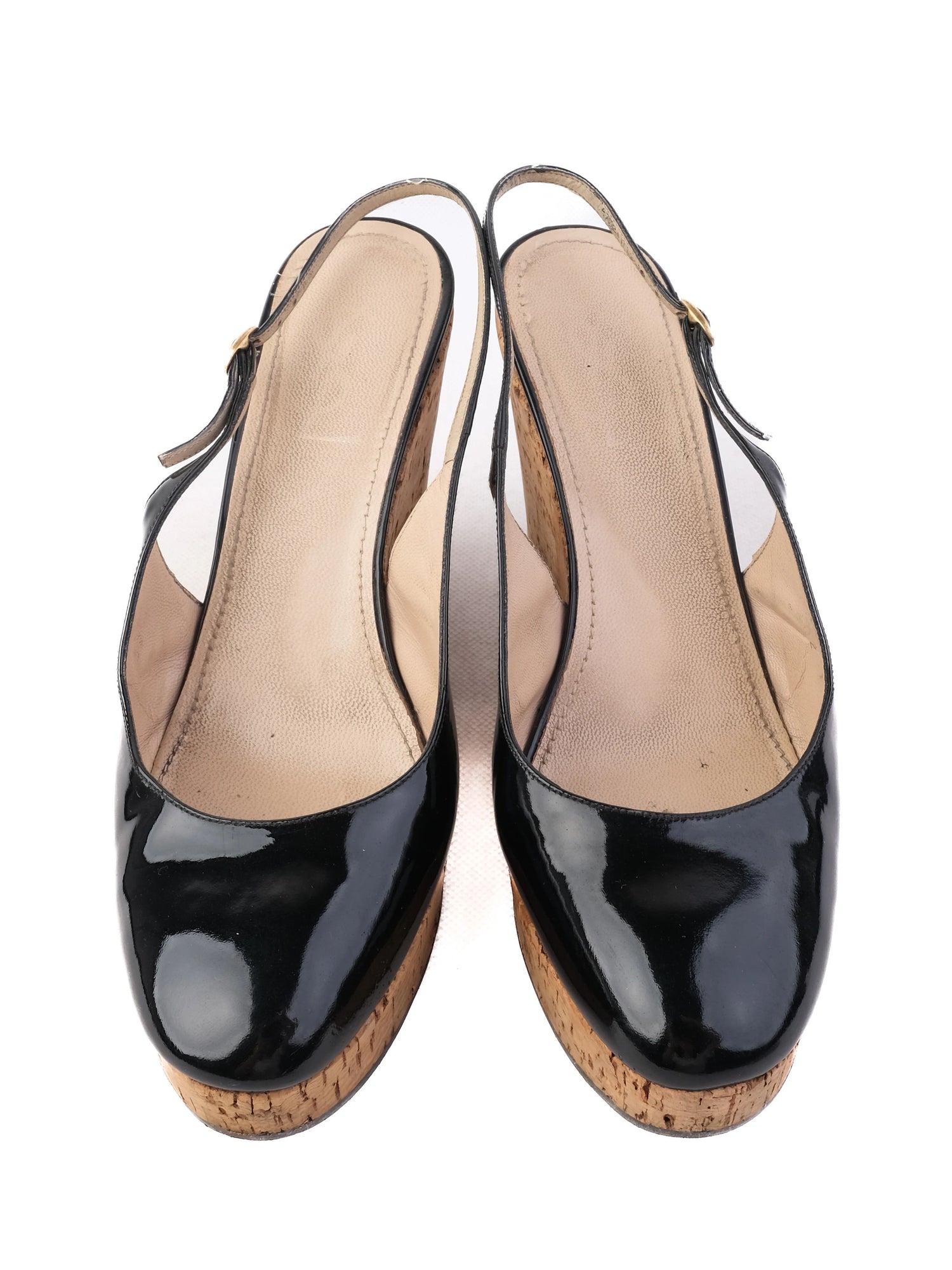 Excellent Yves Saint Laurent Black Lacquer Wedge Shoes Size 39