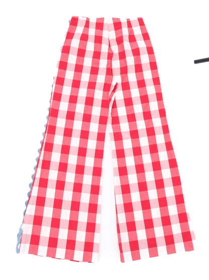 Excellent Weekend MaxMara Red Checkered Wide-Leg Pants Size M