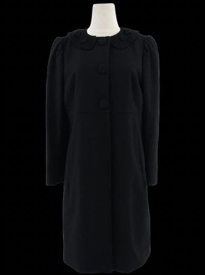 Excellent Red Valentino Black Wool Coat Size L with Textured Detail