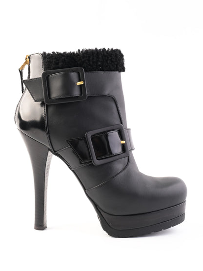 Perfect Fendi Black Leather High-Heeled Ankle Boots Size 38