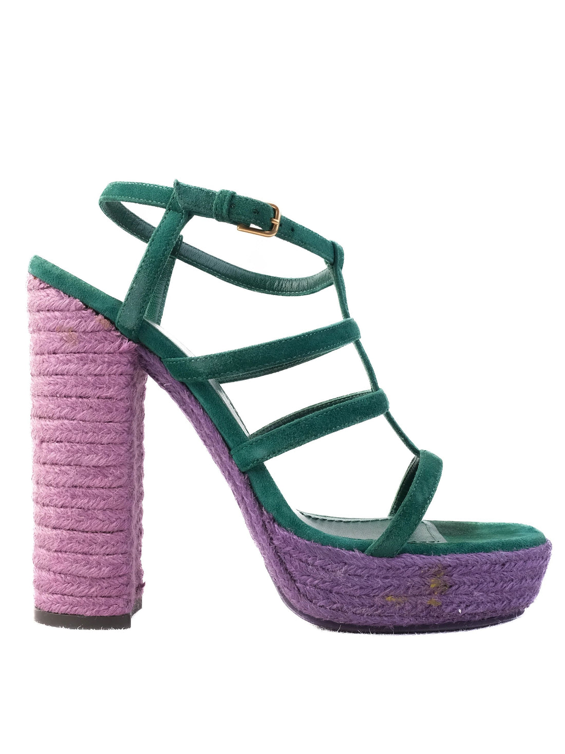 Perfect Yves Saint Laurent Green Leather High-Heeled Sandals Size 38