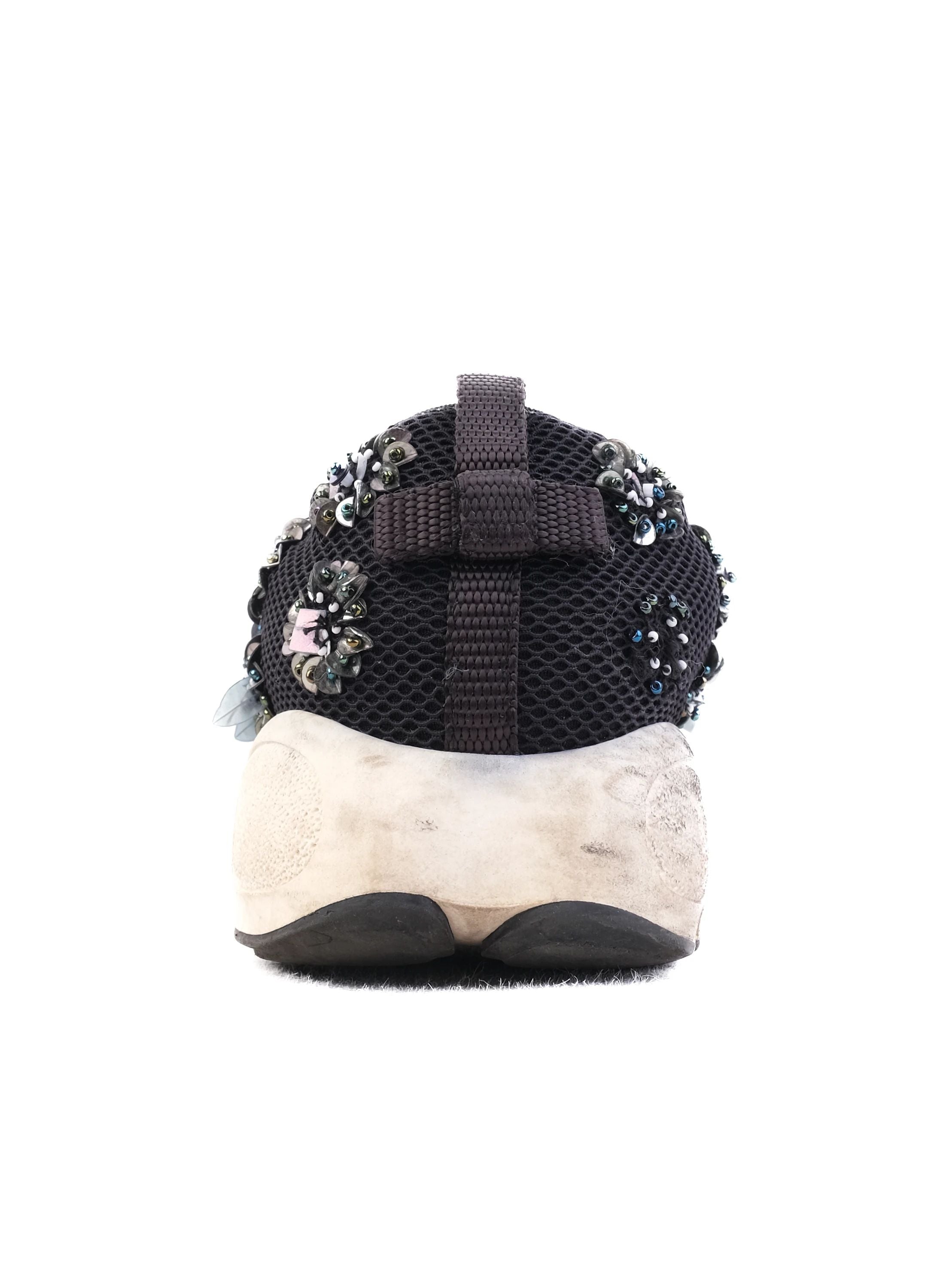 Good Condition Dior Black Fabric Embellished Sneakers Size 36