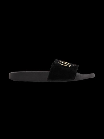 Perfect Dolce Gabbana Black Slides Size 39 with Gold D.G Logo