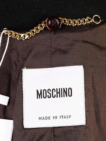 Excellent Moschino Black Wool Swing Coat with Fur Collar for Women