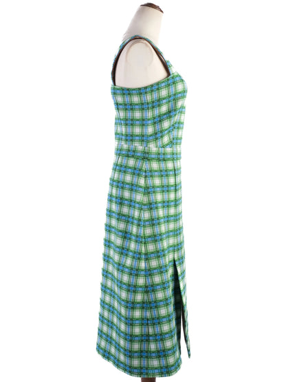 Excellent Prada Green Blue White Plaid Dress Size N/A