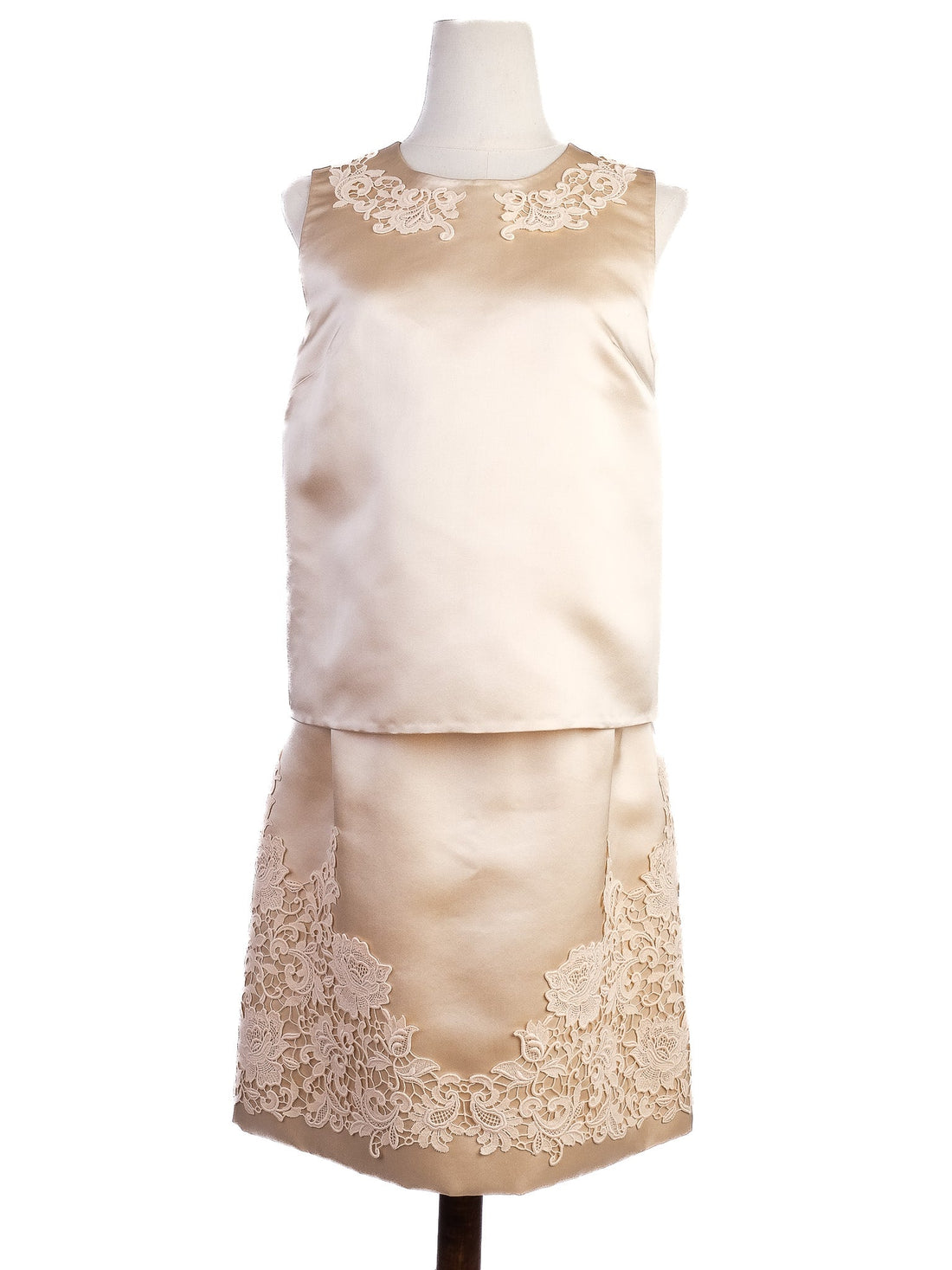 Excellent Dolce Gabbana White Silk Lace Top Skirt Set Women S