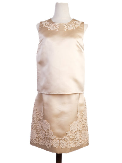 Excellent Dolce Gabbana White Silk Lace Top Skirt Set Women S