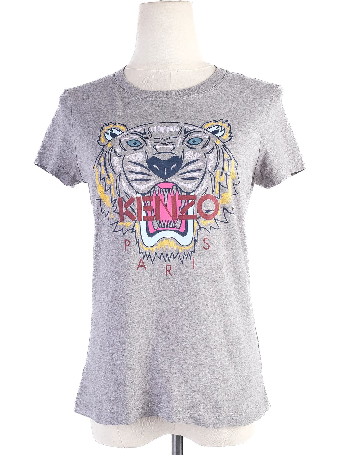 Kenzo Gray Cotton T-Shirt with Tiger Graphic Size XS Excellent