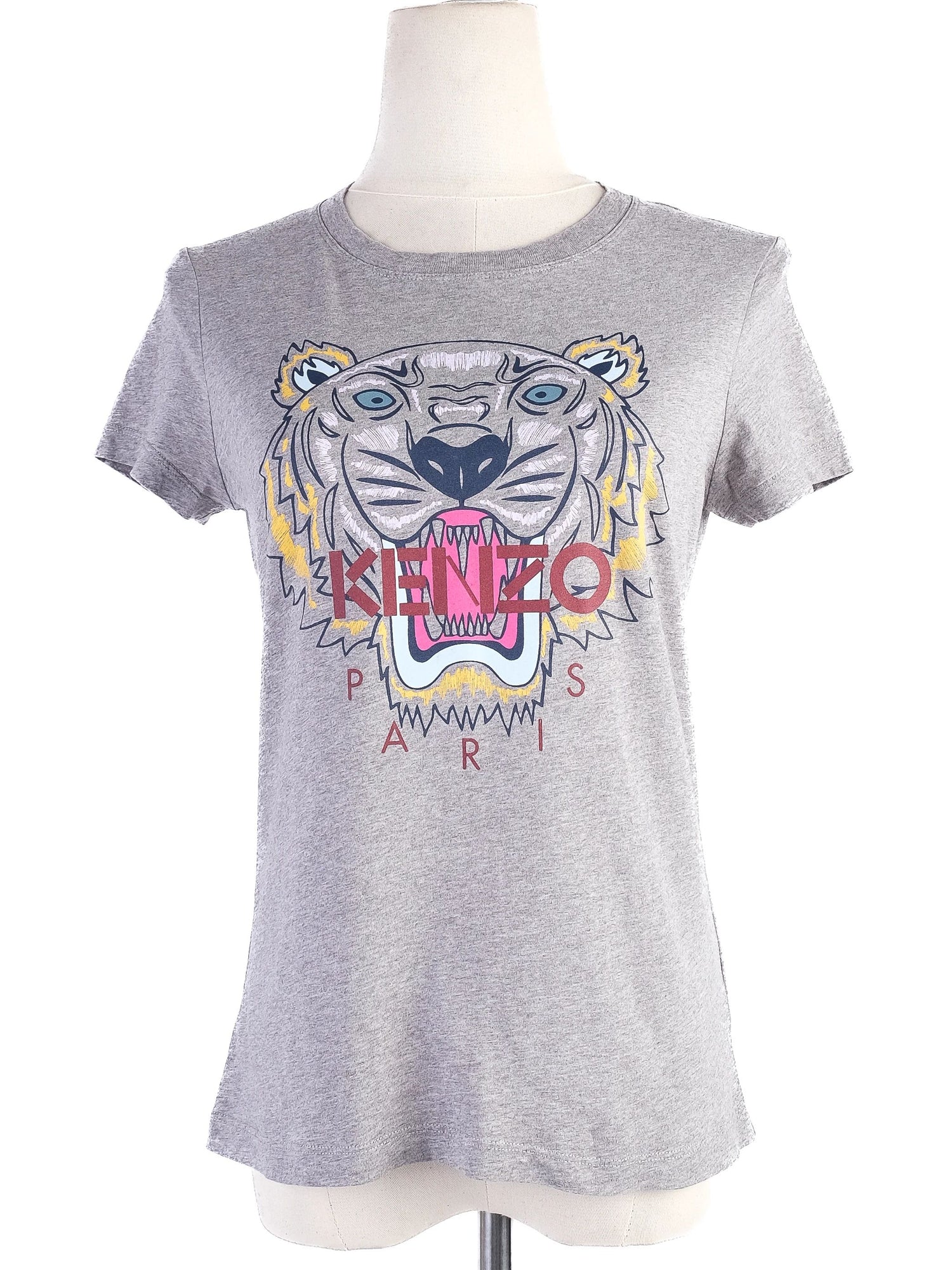 Kenzo Gray Cotton T-Shirt with Tiger Graphic Size XS Excellent