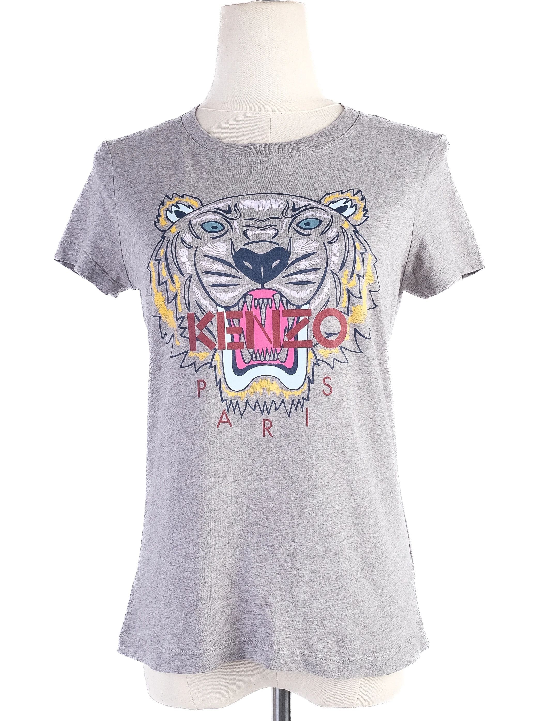 Kenzo Gray Cotton T-Shirt with Tiger Graphic Size XS Excellent