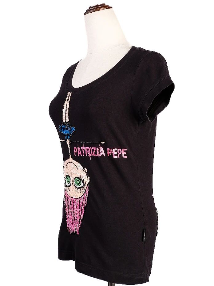 Excellent Patrizia Pepe Black T-Shirt Size S with Unique Design