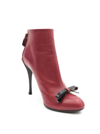 Excellent Nina Ricci Red Leather Heeled Ankle Boots Size 37.5