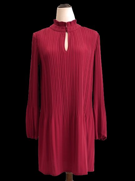 Good Maje Red Pleated Dress Long Sleeve High Collar Size N/A