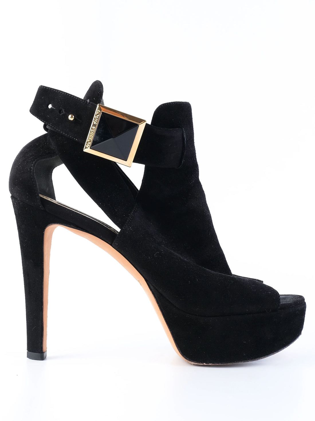 Excellent Louis Vuitton Black Leather High-Heeled Shoes Size 38.5