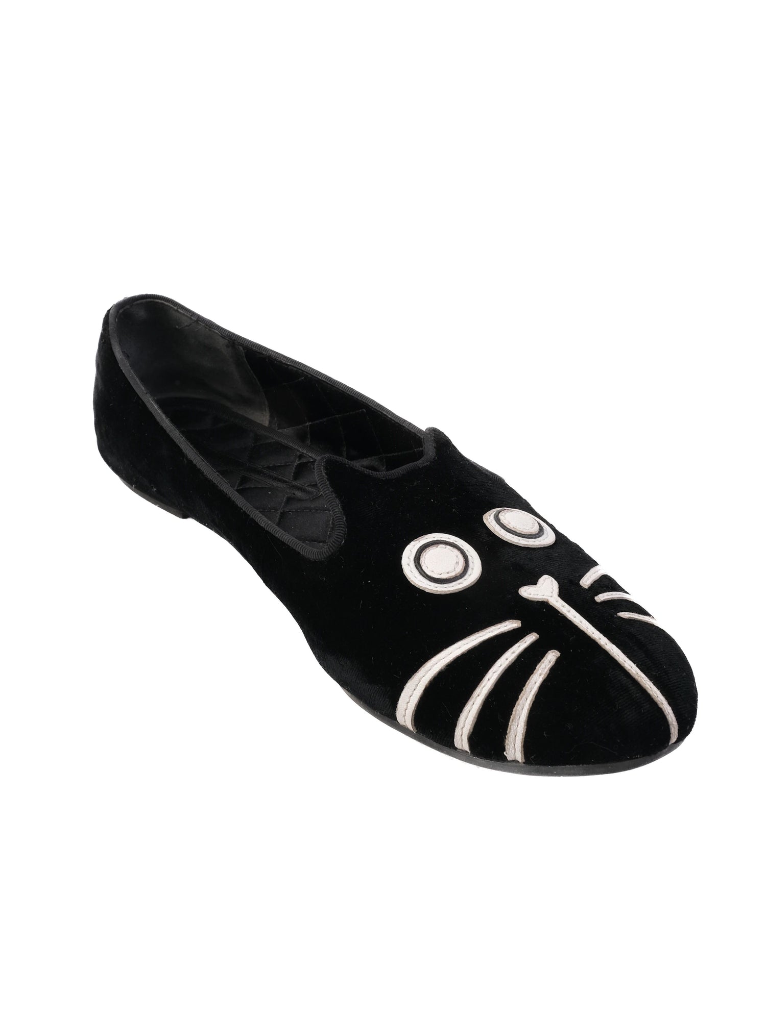 NEW Marc Jacobs Black Velvet Cat Face Flat Shoes Size 41