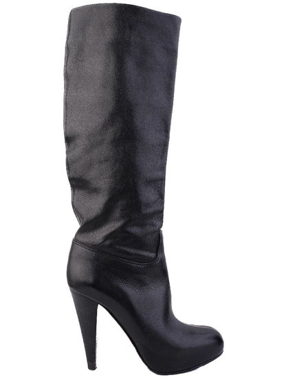 Excellent Bally Black Leather Knee-High Stiletto Heeled Boots Size 37.5
