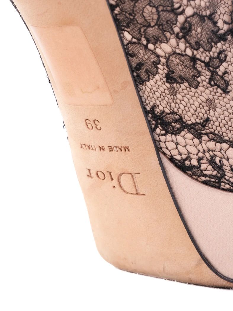 Excellent Dior High-Heeled Platform Shoes Black Lace Size 39 Women