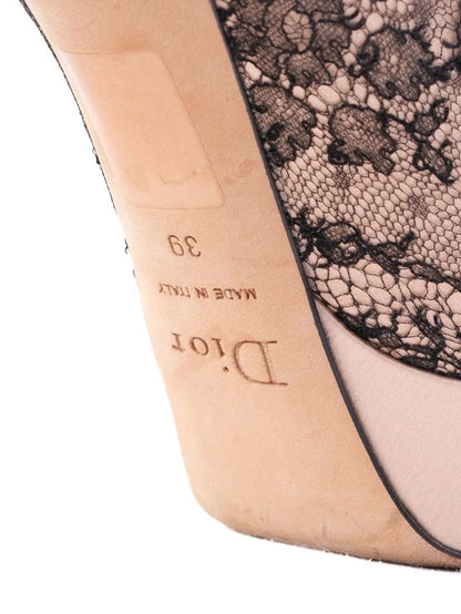 Excellent Dior High-Heeled Platform Shoes Black Lace Size 39 Women