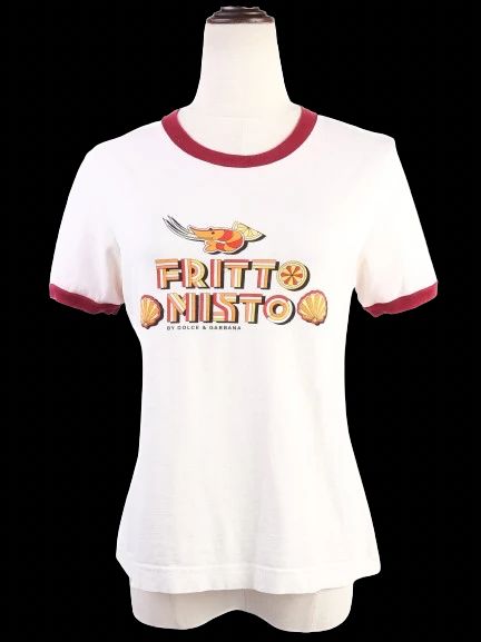 Excellent Dolce Gabbana White T-Shirt Red Trim Women FRITTO MISTO Graphic