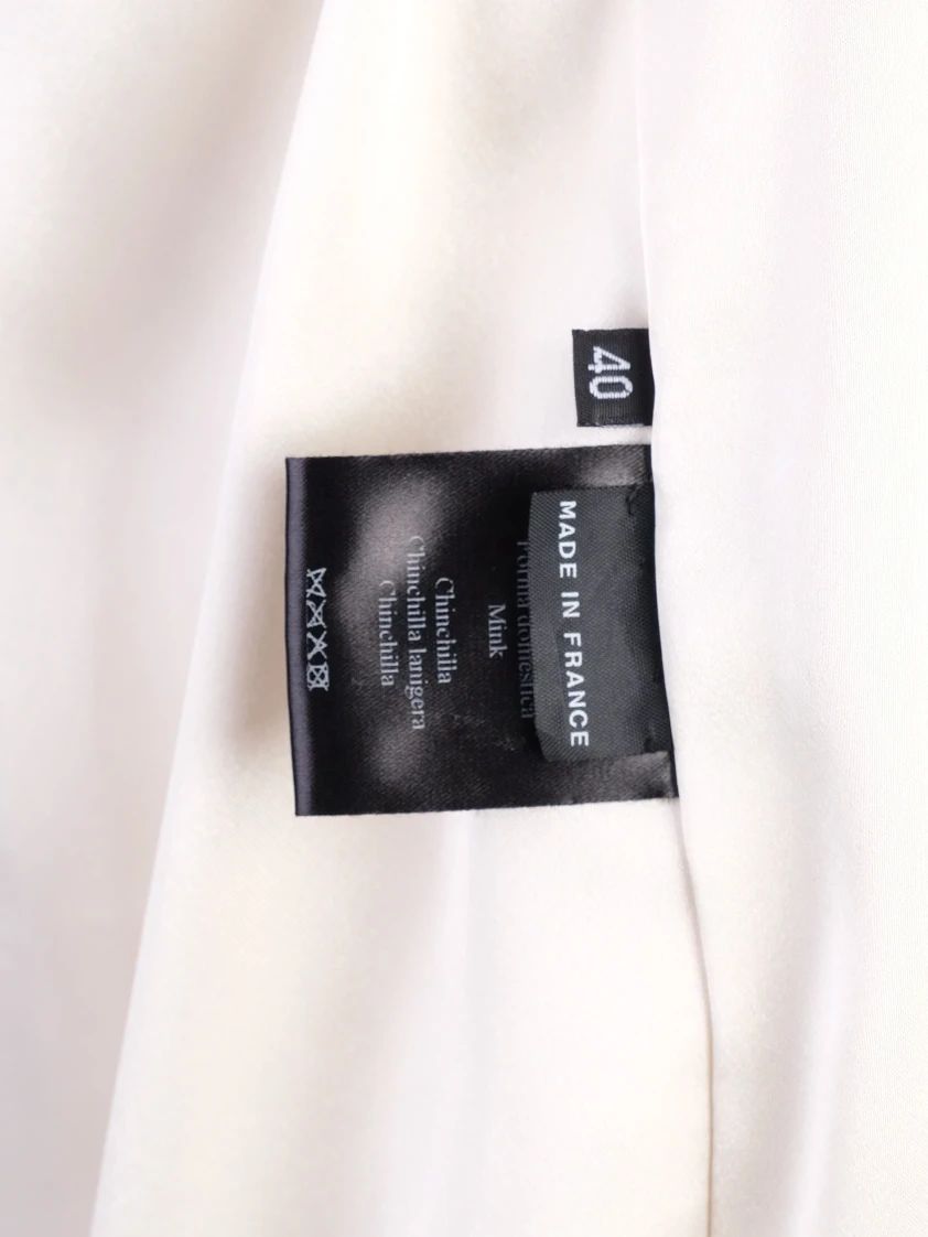 Excellent Yves Salamon White Fur Coat with Brown Trim Size M