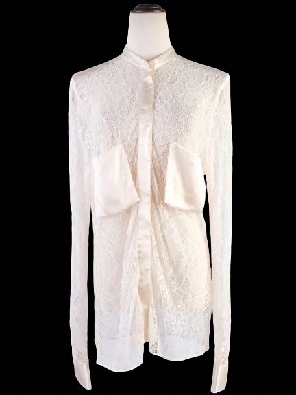 NEW By Malene Birger White Sheer Lace Blouse Size M