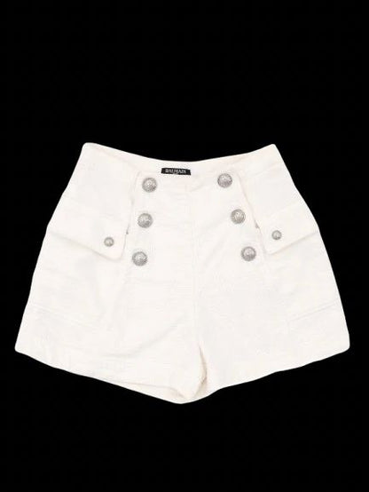 Excellent Balmain White Cotton Shorts with Silver Buttons Size S