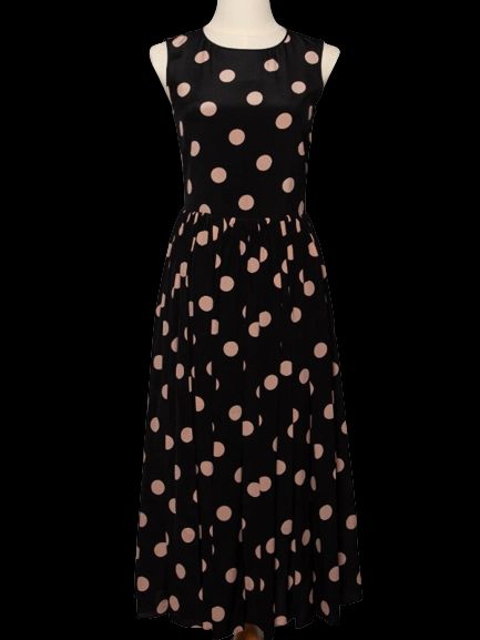 Excellent Red Valentino Black Polka Dot Silk Dress Size XS