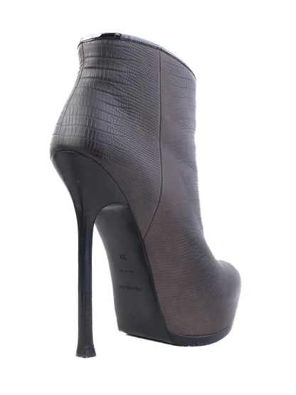 Excellent Yves Saint Laurent Gray Leather High-Heeled Ankle Boots Size 38