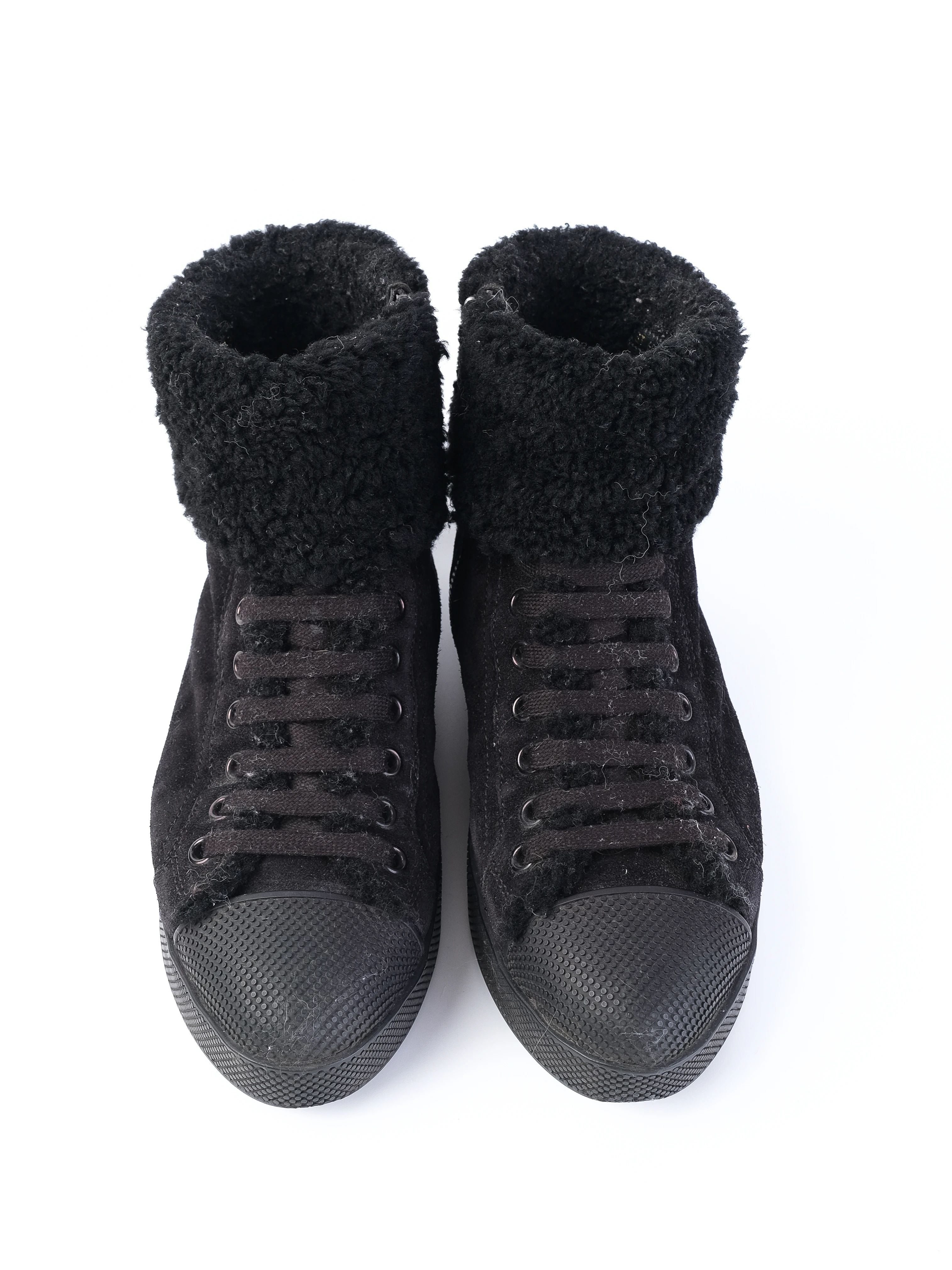 EXCELLENT Prada Black Leather High-Top Sneakers Size 35
