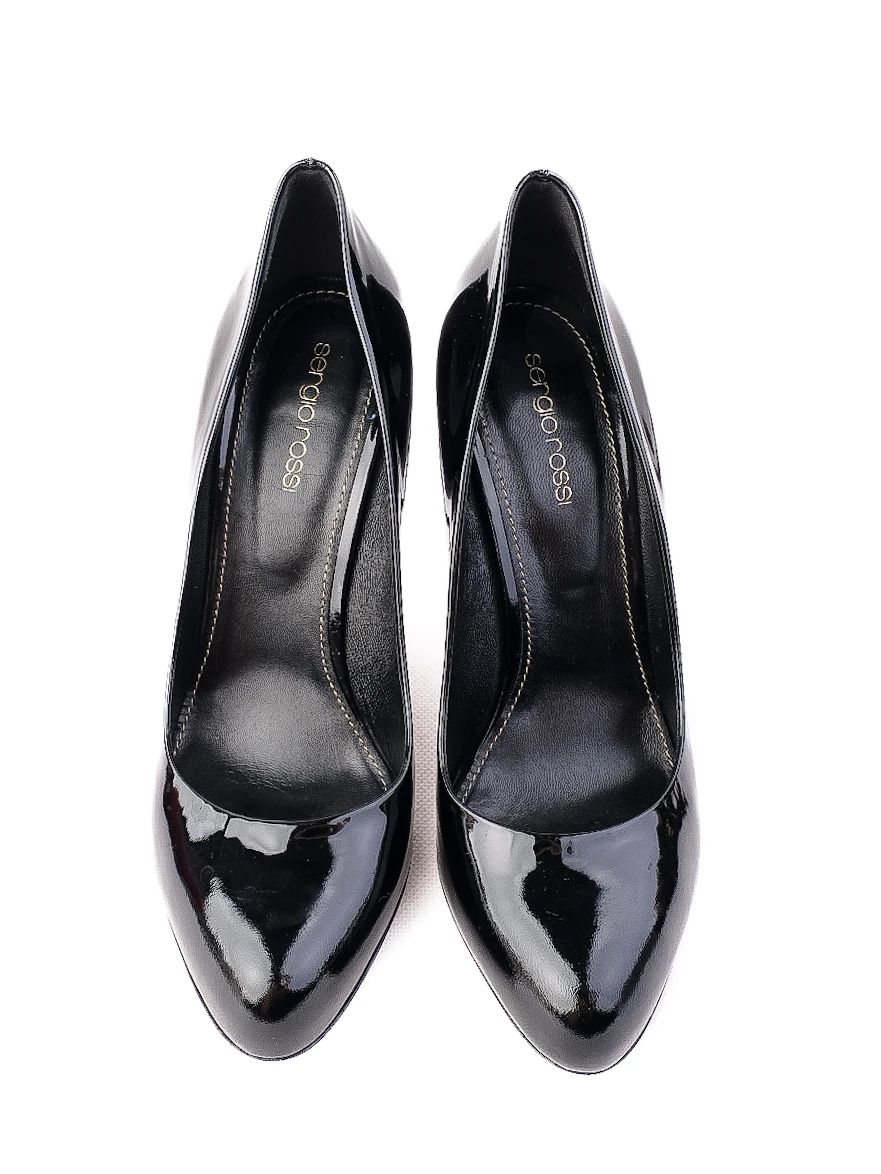 Excellent Sergio Rossi Black Leather High-Heeled Shoes Size 38.5