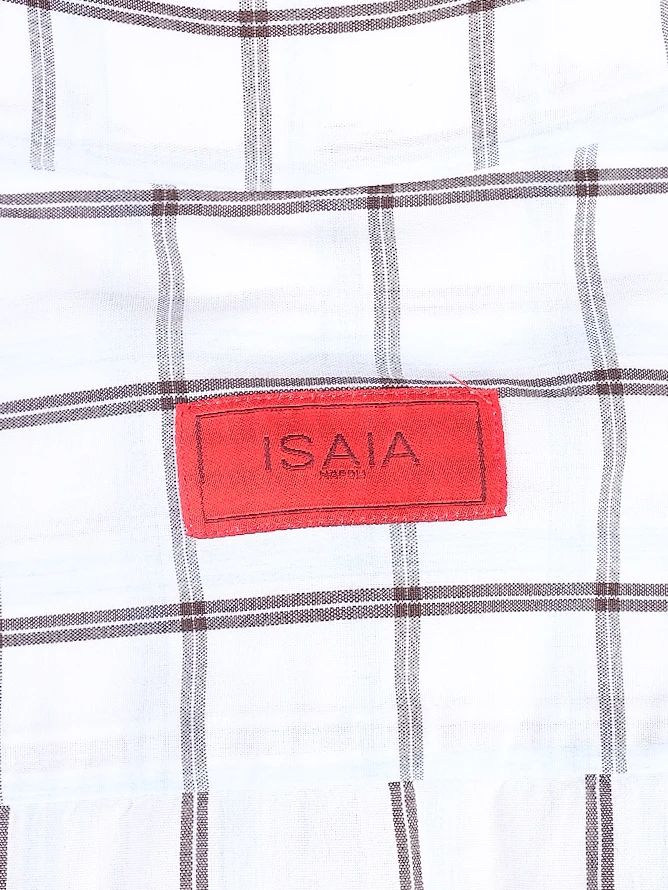 Perfect Isaia White Cotton Checkered Shirt Size L for Men