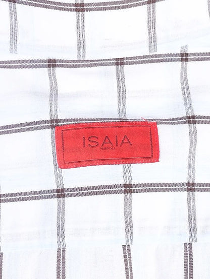 Perfect Isaia White Cotton Checkered Shirt Size L for Men